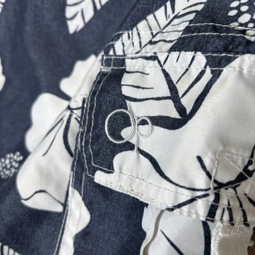 Swim Trunks OP Mens 2XL Hawaiian Print Navy White Holiday Vacation 44-46